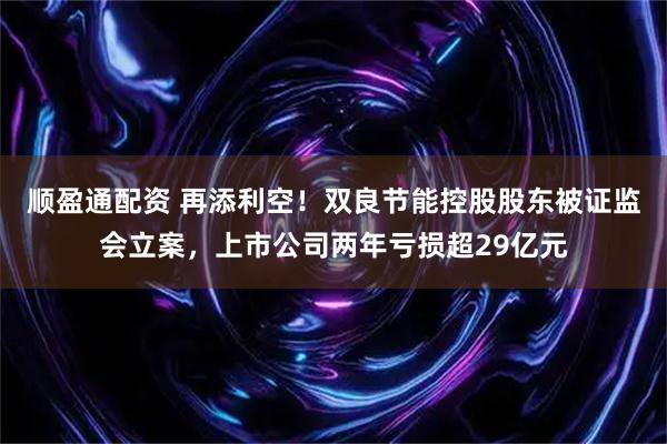 顺盈通配资 再添利空！双良节能控股股东被证监会立案，上市公司两年亏损超29亿元